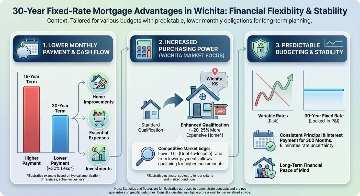 Create a professional infographic about this content. Context: Choosing a 30-year fixed rate mortgag