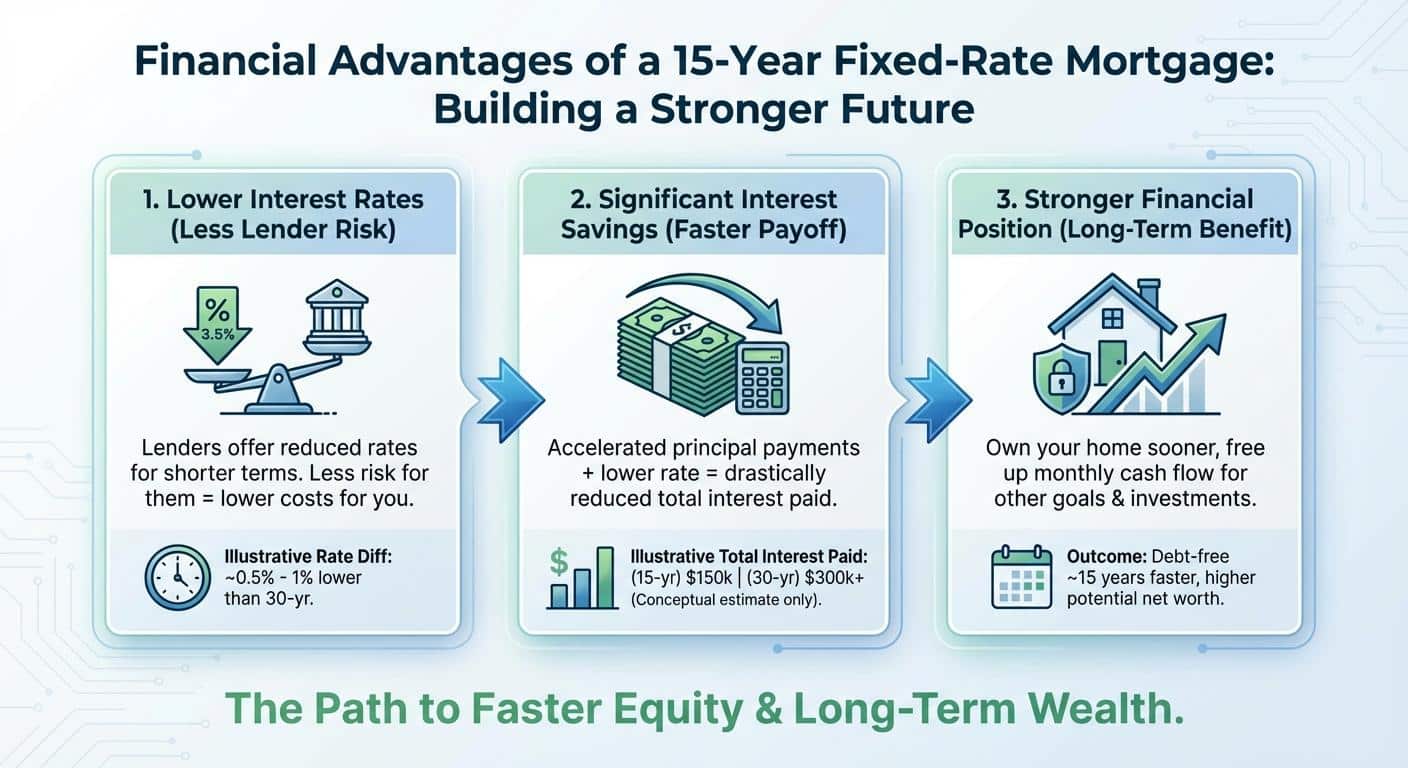 Create a professional infographic about this content. Context: Opting for a 15-year fixed-rate mortg